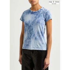 RAG & BONE NWT THE SLUB TIE DYE CREW NECK PIMA COTTON BLUE MULTI TEE. SIZE S